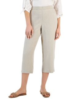 Charter Club Women's 100% Linen Solid Cropped Pull-On Pants, Created for Macy's - CC Flax