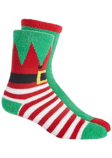 Charter Club Women's 2-Pack Holiday Fuzzy Butter Socks - Elf Stripe