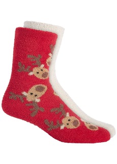 Charter Club Women's 2-Pack Holiday Fuzzy Butter Socks - Tossed Reindeer
