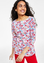 Charter Club Petite Meredith Floral Boat-Neck 3/4-Sleeve Top, Created for Macy's