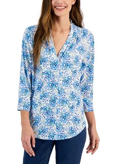 Charter Club Women's 3/4-Sleeve Floral V-Neck Top, Created for Macy's