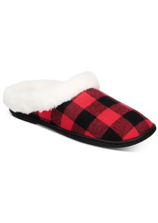 Charter Club Women's Faux-Fur-Trim Hoodback Boxed Slippers, Created for Macy's - Buffalo Check