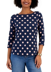 Charter Club Women's Dot-Print Boat-Neck Top, Created for Macy's