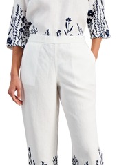 Charter Club Women's 100% Linen Embroidered Cropped Pants, Created for Macy's - Bright White