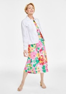 Charter Club Womens Linen Jacket Floral Print Sleeveless Dress Created For Macys