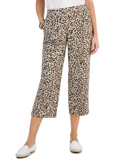 Charter Club Women's 100% Linen Printed Cropped Pull-On Pants, Created for Macy's - Flax Combo