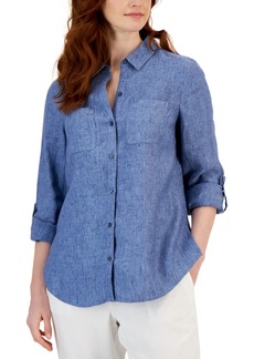 Charter Club Women's 100% Linen Shirt, Created for Macy's - Blue Ocean