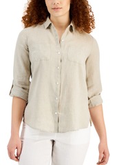 Charter Club Women's 100% Linen Shirt, Created for Macy's - Blue Ocean