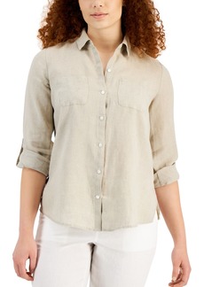 Charter Club Women's 100% Linen Shirt, Created for Macy's - Flax