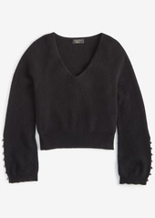 Charter Club Women's Pearl Sleeve V-Neck 100% Cashmere Sweater, Created for Macy's - Classic Black