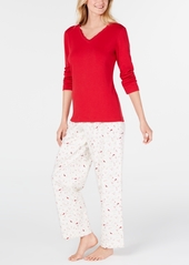 Charter Club Women's Petite Lace-Trim Top & Flannel Pajama Pants Set, Created for Macy's