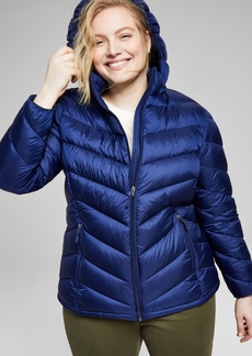 Charter Club Women's Plus Size Hooded Packable Puffer Coat, Created for Macy's - Marine
