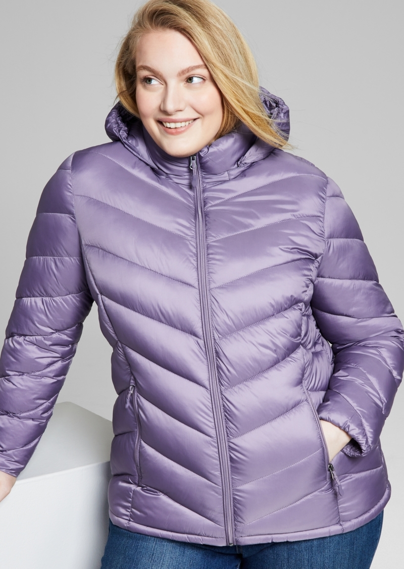 Charter Club Women's Plus Size Hooded Packable Puffer Coat, Created for Macy's - Dusty Violet