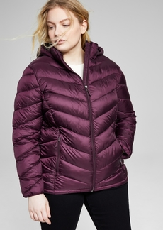 Charter Club Women's Plus Size Hooded Packable Puffer Coat, Created for Macy's - Deep Plum