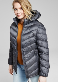 Charter Club Women's Plus Size Hooded Packable Puffer Coat, Created for Macy's - Smoke Pearl
