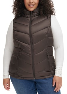 Charter Club Women's Plus Size Packable Hooded Puffer Vest, Created for Macy's - Chocolate
