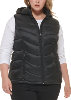 Charter Club Women's Plus Size Packable Hooded Puffer Vest, Created for Macy's - Black