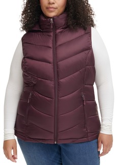 Charter Club Women's Plus Size Packable Hooded Puffer Vest, Created for Macy's - Deep Plum
