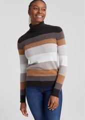 Charter Club Women's Striped 100% Cashmere Turtleneck Sweater, Created for Macy's - Peacock Green Combo