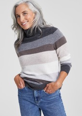 Charter Club Women's Striped 100% Cashmere Turtleneck Sweater, Created for Macy's - Peacock Green Combo