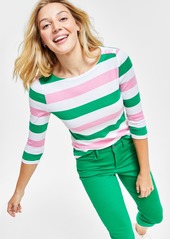Charter Club Petite Striped Boat-Neck Buttoned-Shoulder Top, Created for Macy's