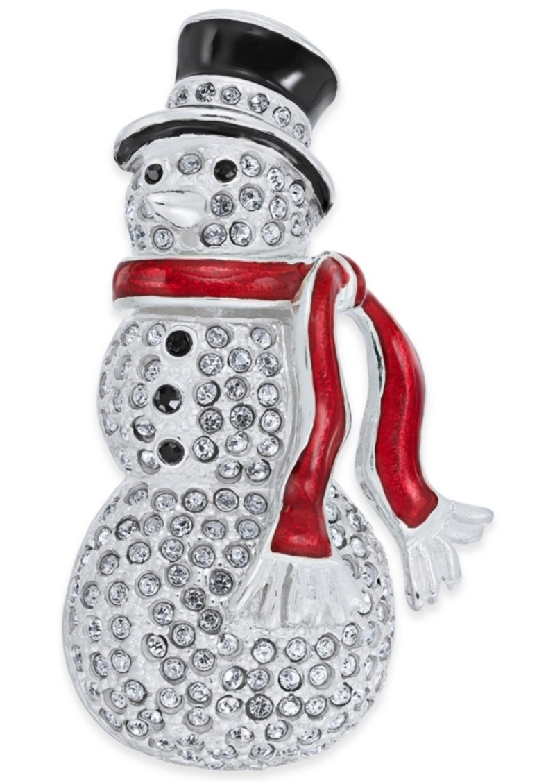 Holiday Lane Silver-Tone Pave Snowman Pin, Created for Macy's