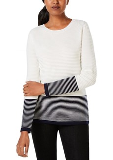 Charter Club Petites Womens Colorblock Long Sleeves Pullover Sweater
