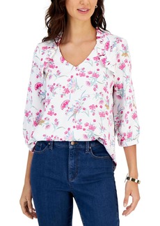 Charter Club Womens Floral Print Bishop Sleeve Blouse