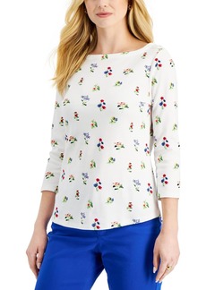 Charter Club Womens Floral Print Boatneck Pullover Top