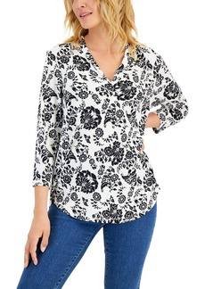 Charter Club Womens Floral Print V-Neck Blouse