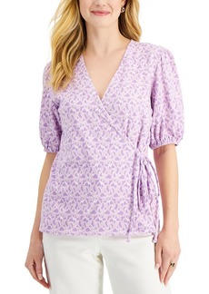 Charter Club Womens Knit Tie-Front Wrap Top