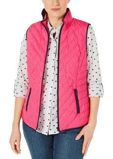 Charter Club Womens Quilted Contrast Trim Outerwear Vest