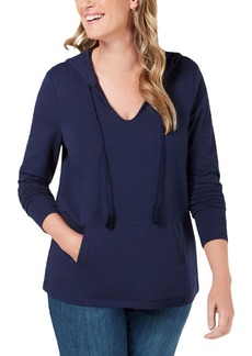 Charter Club Womens V-Neck Pullover Hooded Sweatshirt