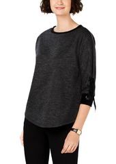 Charter Club Womens Velour-Trim Lace-Up Pullover Top