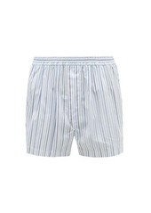 Charvet - Pleated Striped Cotton Boxer Shorts - Mens - Blue White