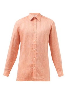 Charvet - Semi-spread Collar Linen Shirt - Mens - Orange