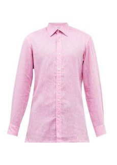 Charvet - Semi-spread Collar Linen Shirt - Mens - Purple