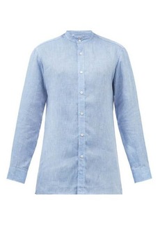 Charvet - Stand-collar Linen Shirt - Mens - Blue