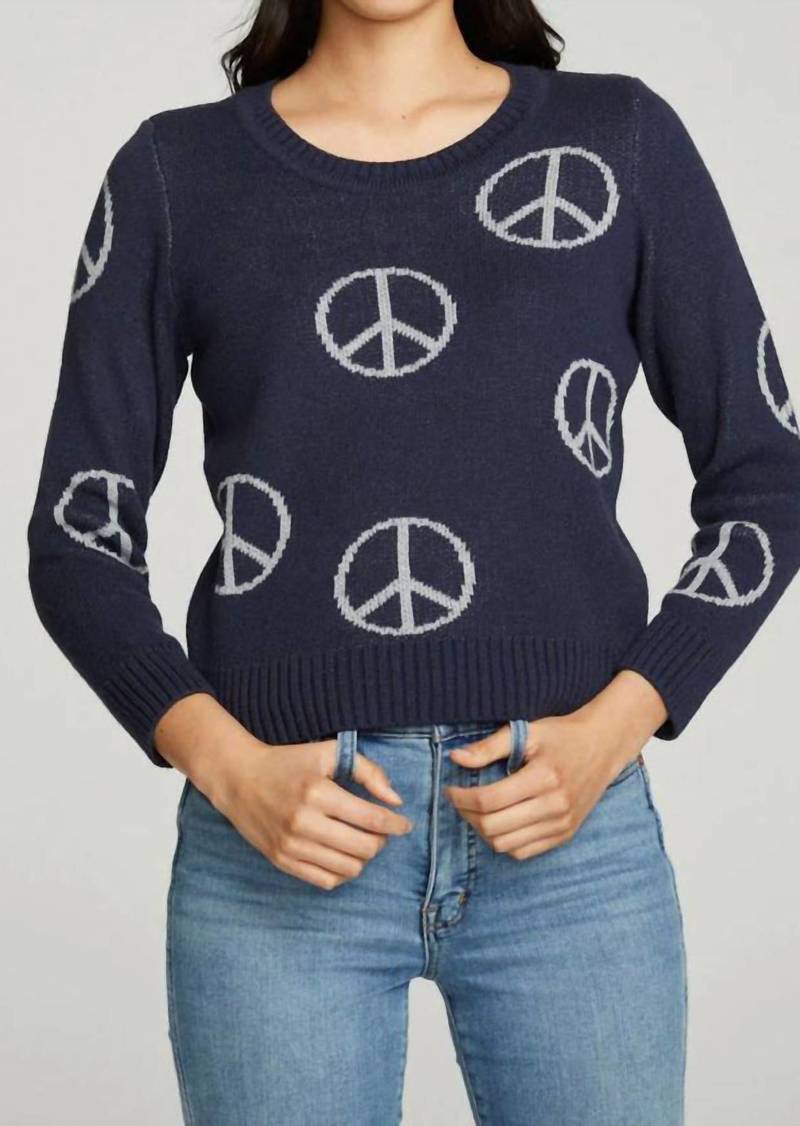 Chaser All Over Peace Sweater In Navy Blue