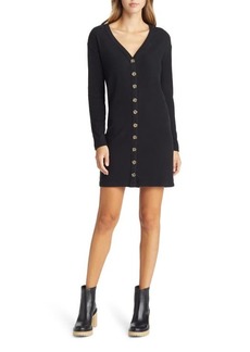 Chaser Long Sleeve Cardigan Sweater Minidress in True Black at Nordstrom