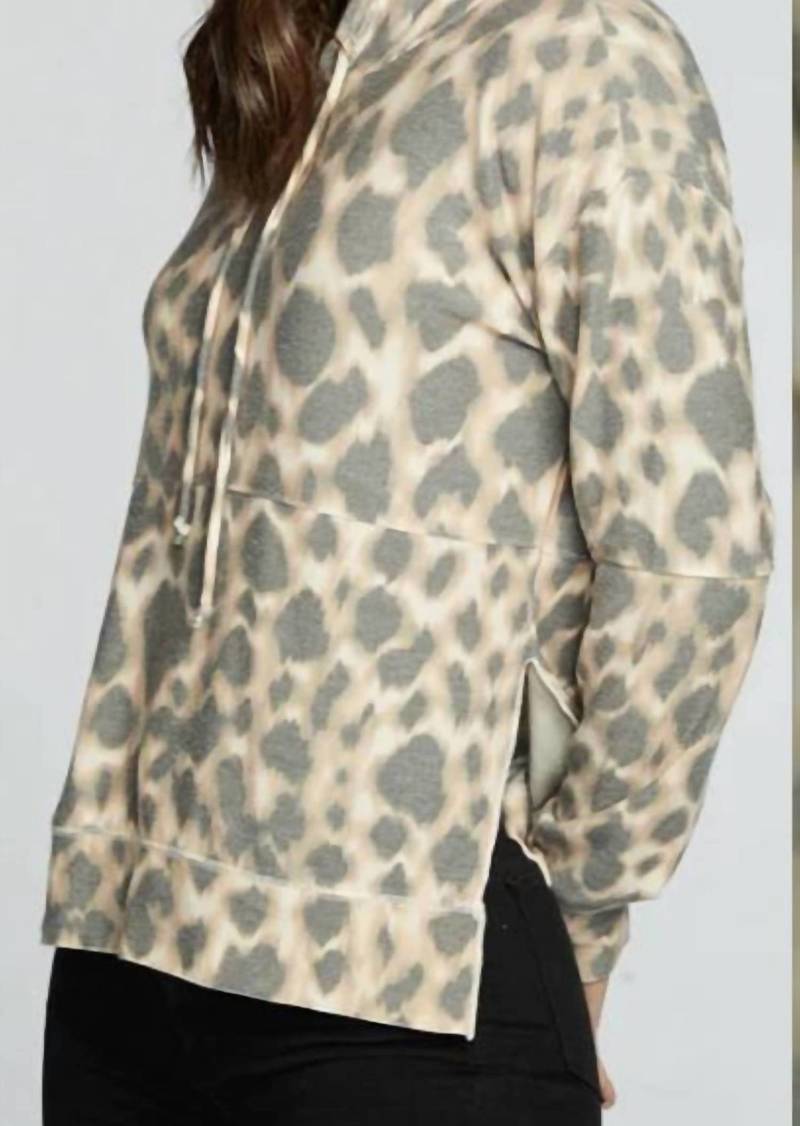 Chaser Rpet Cozy Knit Hoodie With Side Slits In Jungle Leopard