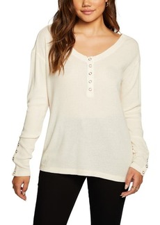 Chaser Waffle Knit Long Sleeve Henley in Eggnog at Nordstrom