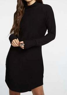 Chaser Cozy Knit L/s/ Raglan Turtleneck Shirttail Mini Dress In Black