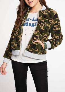 Chaser Faux Fur Bomber Jacket In Camo