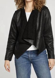 Chaser Faux Suede Shearling Reversible Ls Waterfall Neck Jacket In True Black
