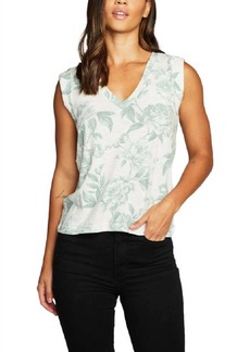 Chaser Gauze Jersey Rolled Armhole V Neck Muscle Tank In Savannah