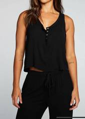 Chaser Heirloom Woven Snap Front Racerback Henley In True Black