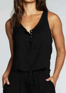 Chaser Heirloom Wovens Cropped Snap Front Racerback Henley In True Black