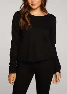 Chaser Linen French Terry Long Sleeve Cross Back Pullover In Black