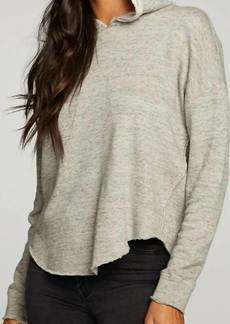 Chaser Linen French Terry Long Sleeve Shirttail Pullover Hoodie In Heather Grey